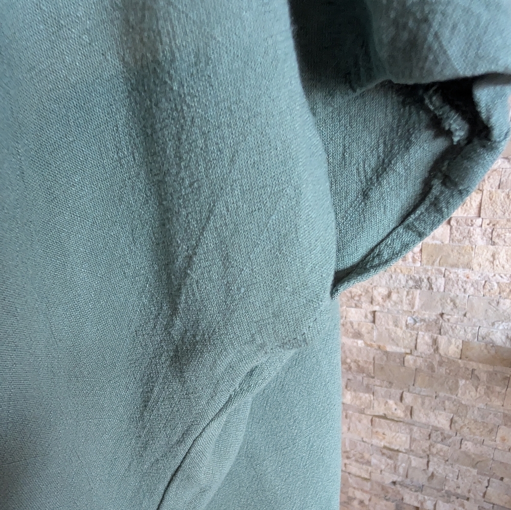 Linen Blend V Neck Dolman Sleeve Tunic Dress Teal Coastal Boho Seafoam Green M - Picture 4 of 13